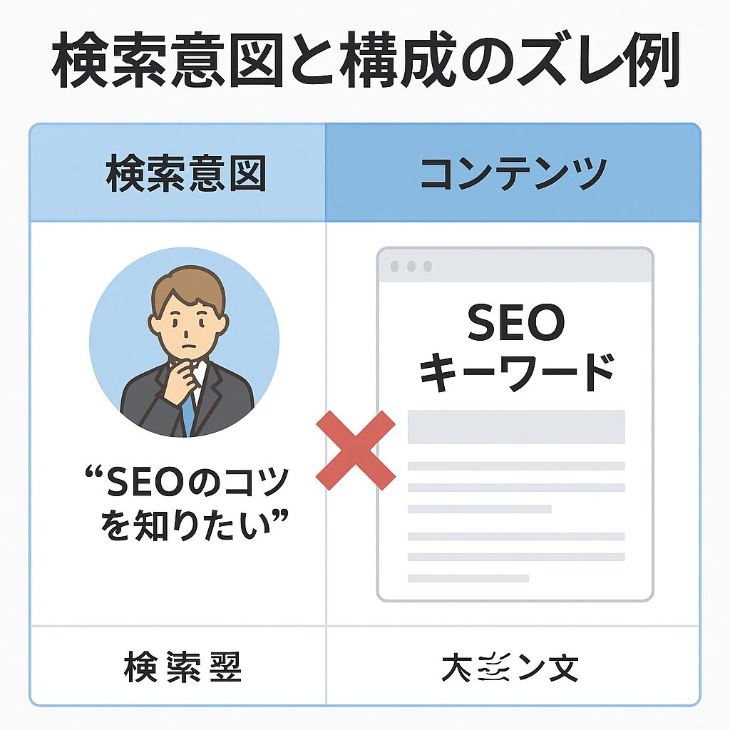 検索意図とコンテンツがズレていることを示すイラスト