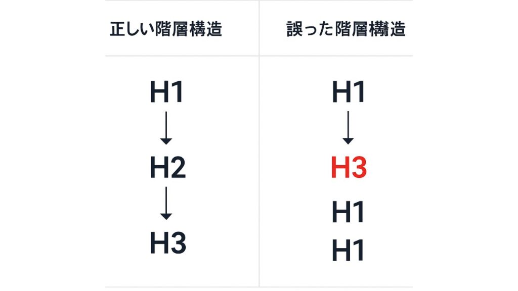Hタグの正しい構成と謝った構造を書いた図