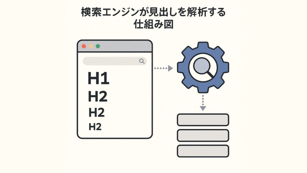 「検索エンジンが見出しを解析する仕組み図」と書かれたイメージ図