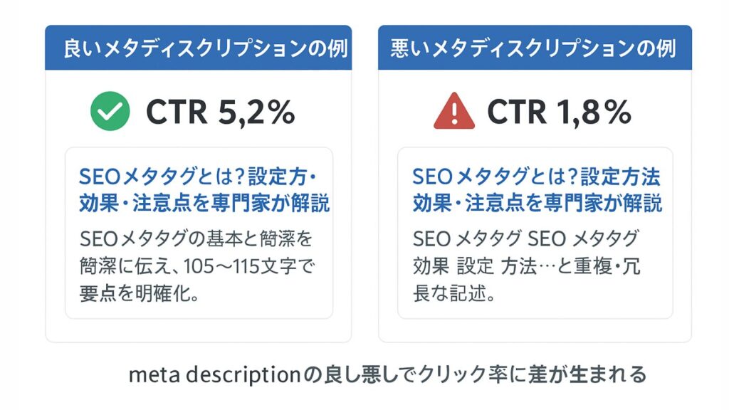 メタディスクリプションの差でCTRが変わるイメージ