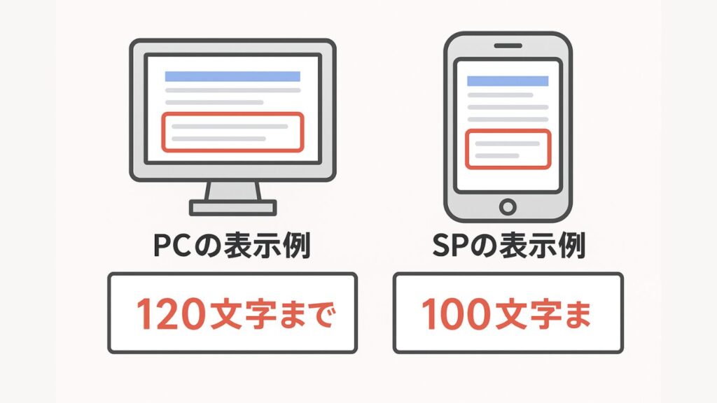 PCとスマホのメタディスクリプションの文字数表示の差を図示