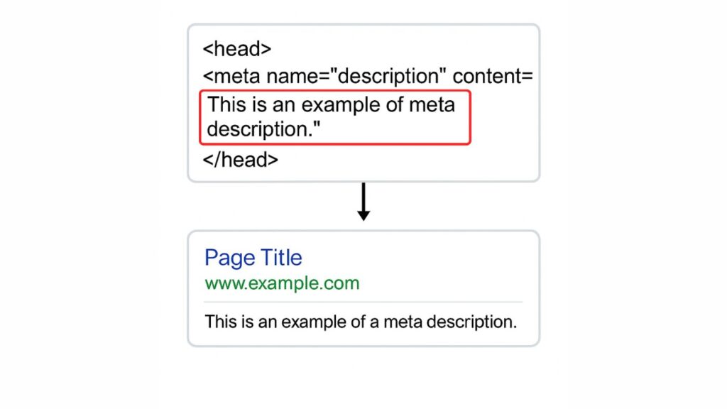 メタディスクリプションがWebページのどこに反映するか示す図