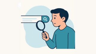 検索バーを虫眼鏡でみている男